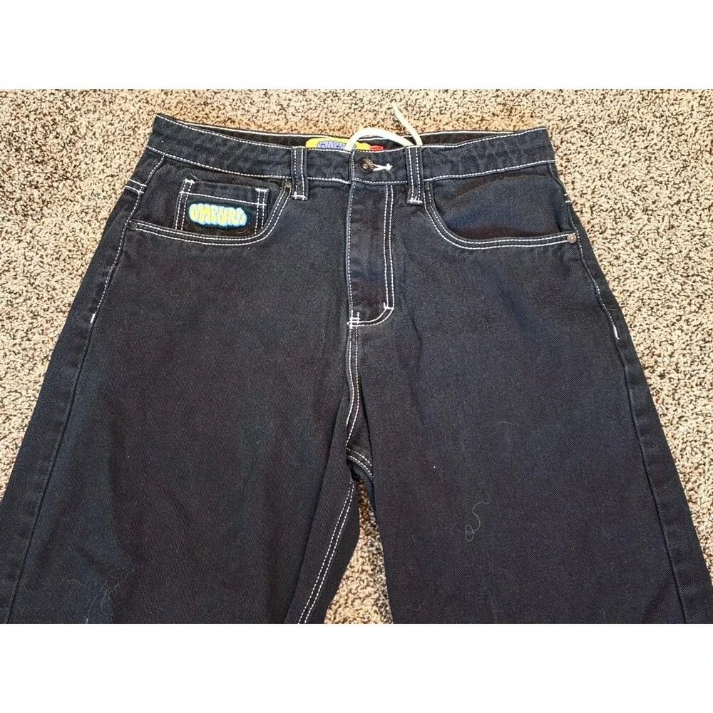 Empyre Baggy Loose Fit Skate Jeans Black w/ White Contrast Stitch Size 28x23